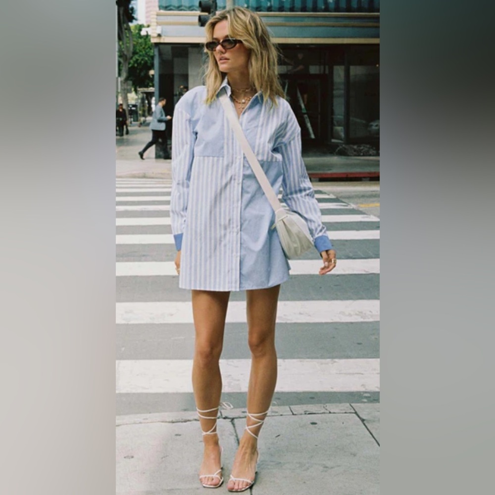 Princess Polly Rouni Shirt Dress White/Blue | New without Tags